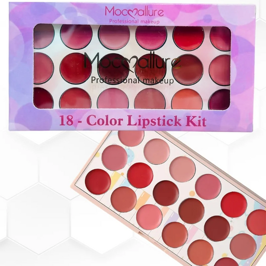 Moccallure Professional 18-Colors Lipstick Kit  Long-Lasting, Hydrating & Compact Makeup Palette