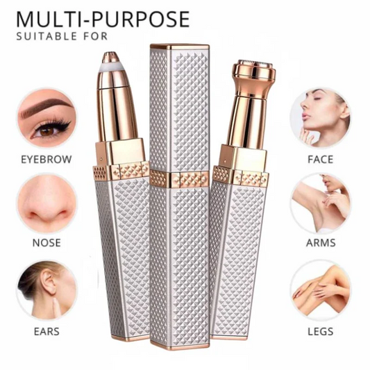 2-in-1 Flawless Facial Hair Remover & Eyebrow Trimmer  USB Rechargeable, Painless & Portable  Silver Color