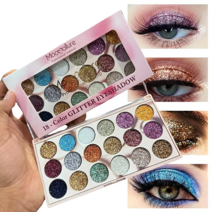 Mocallure 18 Color Glitter Kit  High-Pigment Sparkle Palette for Eyes, Lips & Face Makeup