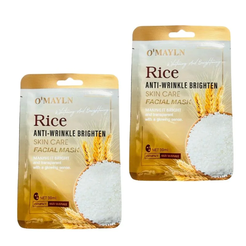 Pack of 2  O’Mayln Rice Facial Mask  Anti-Wrinkle, Brightening & Hydrating Sheet Mask