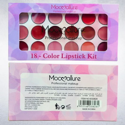Moccallure Professional 18-Colors Lipstick Kit Long-Lasting, Hydrating & Compact Makeup Palette