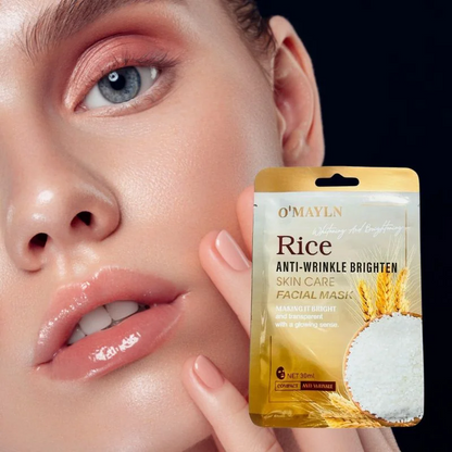 Pack of 2  O’Mayln Rice Facial Mask  Anti-Wrinkle, Brightening & Hydrating Sheet Mask