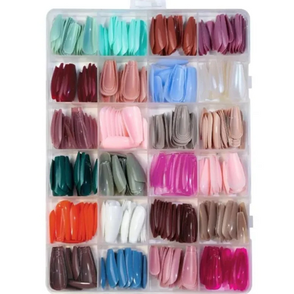 Multicolor Acrylic Artificial Nails Kit  Full Cover Nails with Glue  24 Shades 576 Pcs