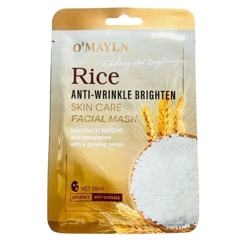 Pack of 2  O’Mayln Rice Facial Mask  Anti-Wrinkle, Brightening & Hydrating Sheet Mask