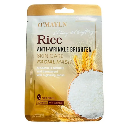 Pack of 2  O’Mayln Rice Facial Mask  Anti-Wrinkle, Brightening & Hydrating Sheet Mask